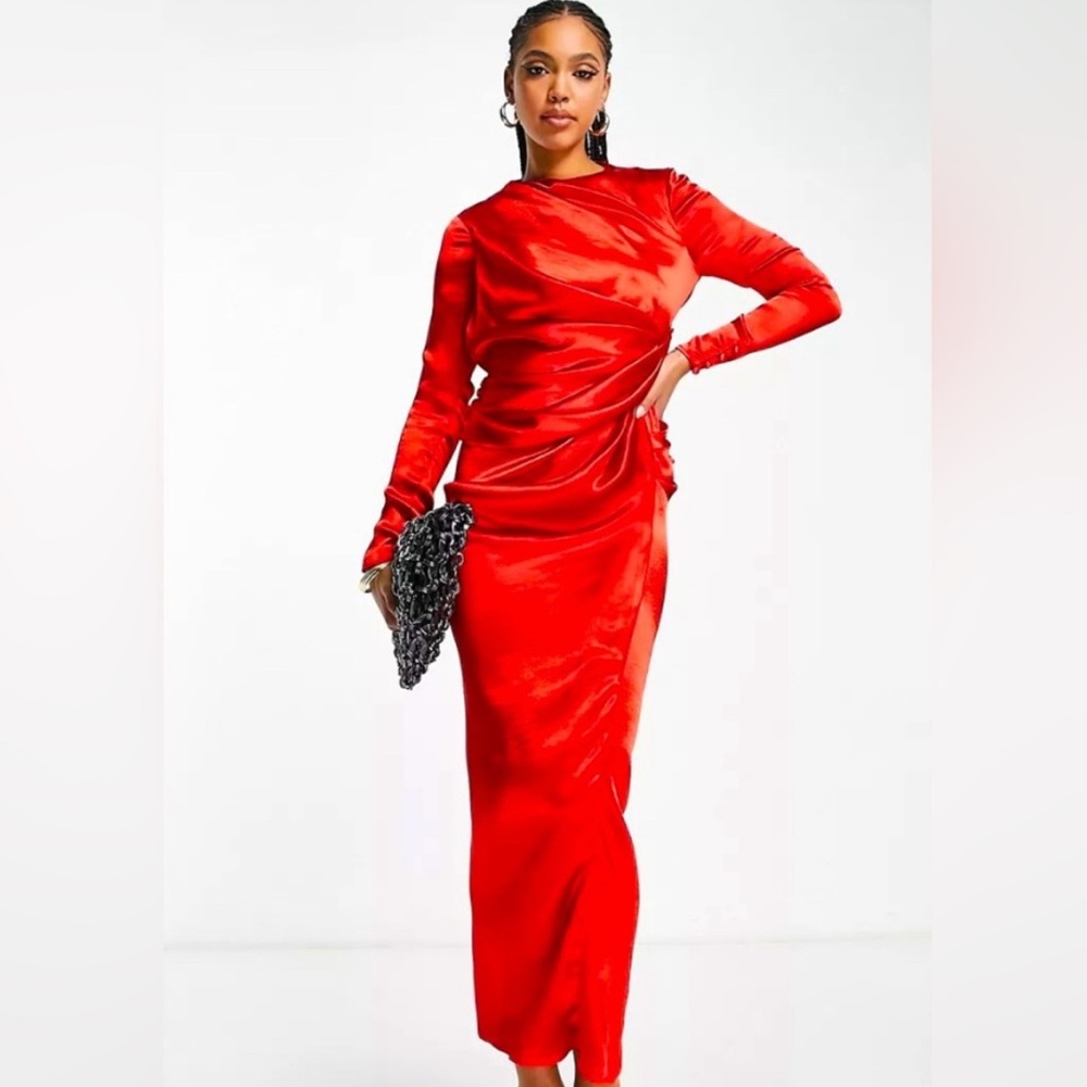 ASOS Design Red Satin Drape MIDI dress